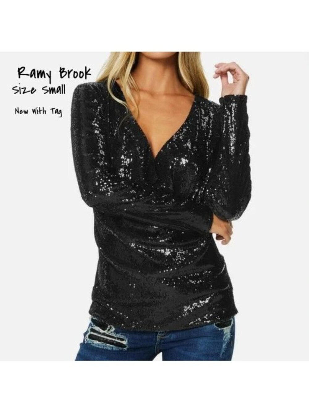 Ramy Brook Black Sequin Cowl Neck Top Nicole Size Small - New with Tags